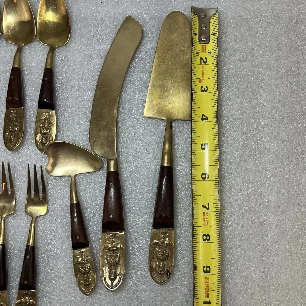 VTG Siam MCM THAILAND BUDDHA BRONZEWARE BRASS 18PC SET Fruit Fork Dessert Spoons